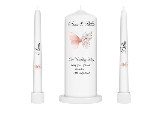 Personalised Wedding Unity Candle - Rose Gold Butterfly