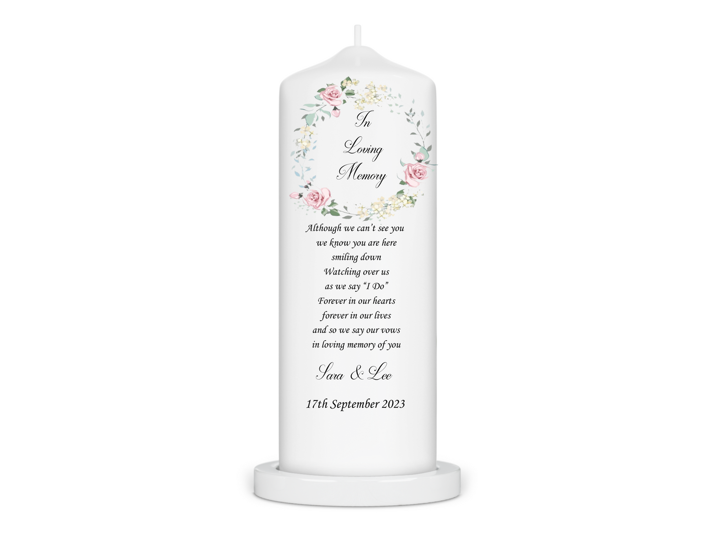 Personalised Wedding Unity Candle - Pink Floral Wreath