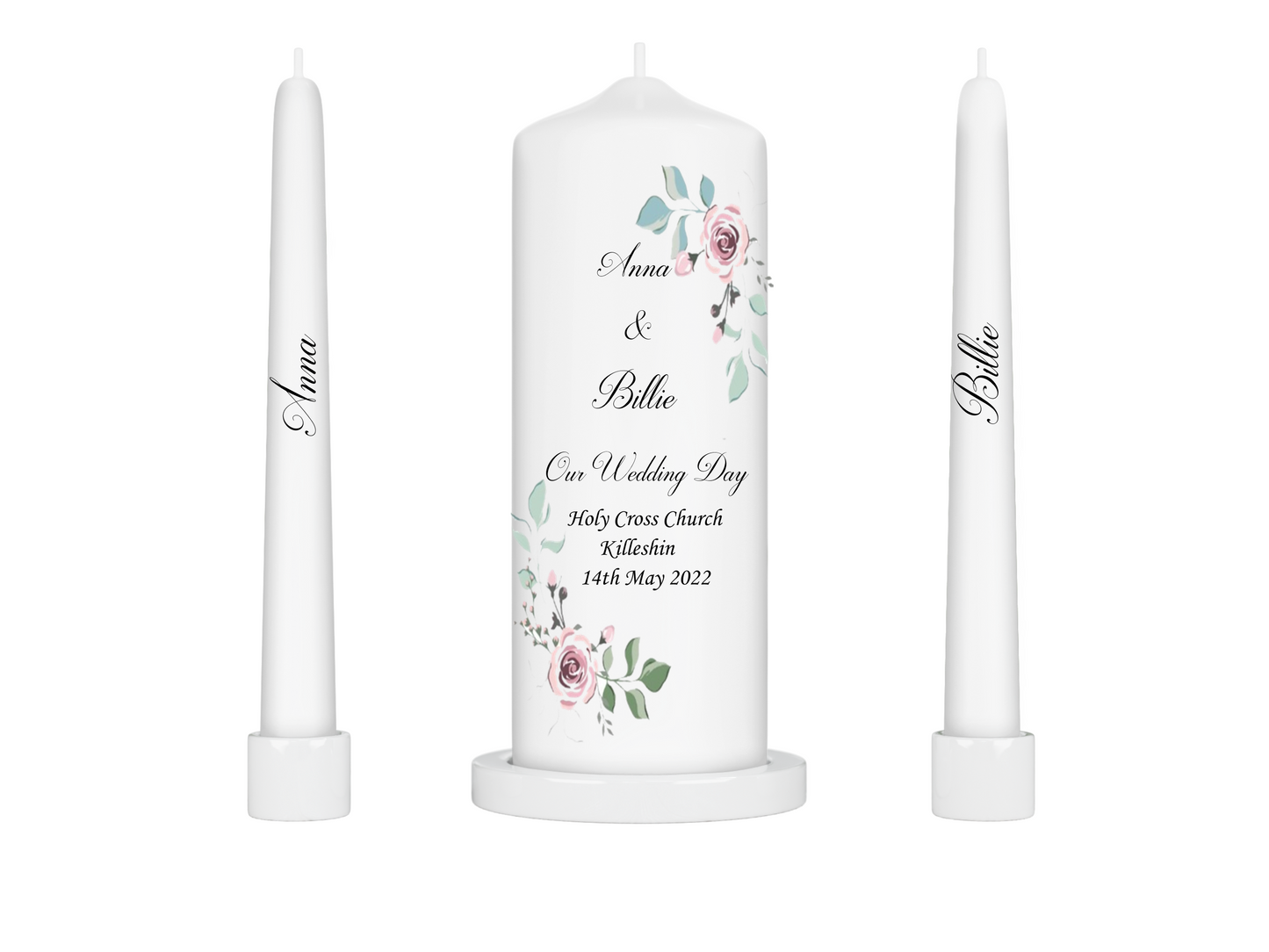 Personalised Wedding Unity Candle Pink Floral border