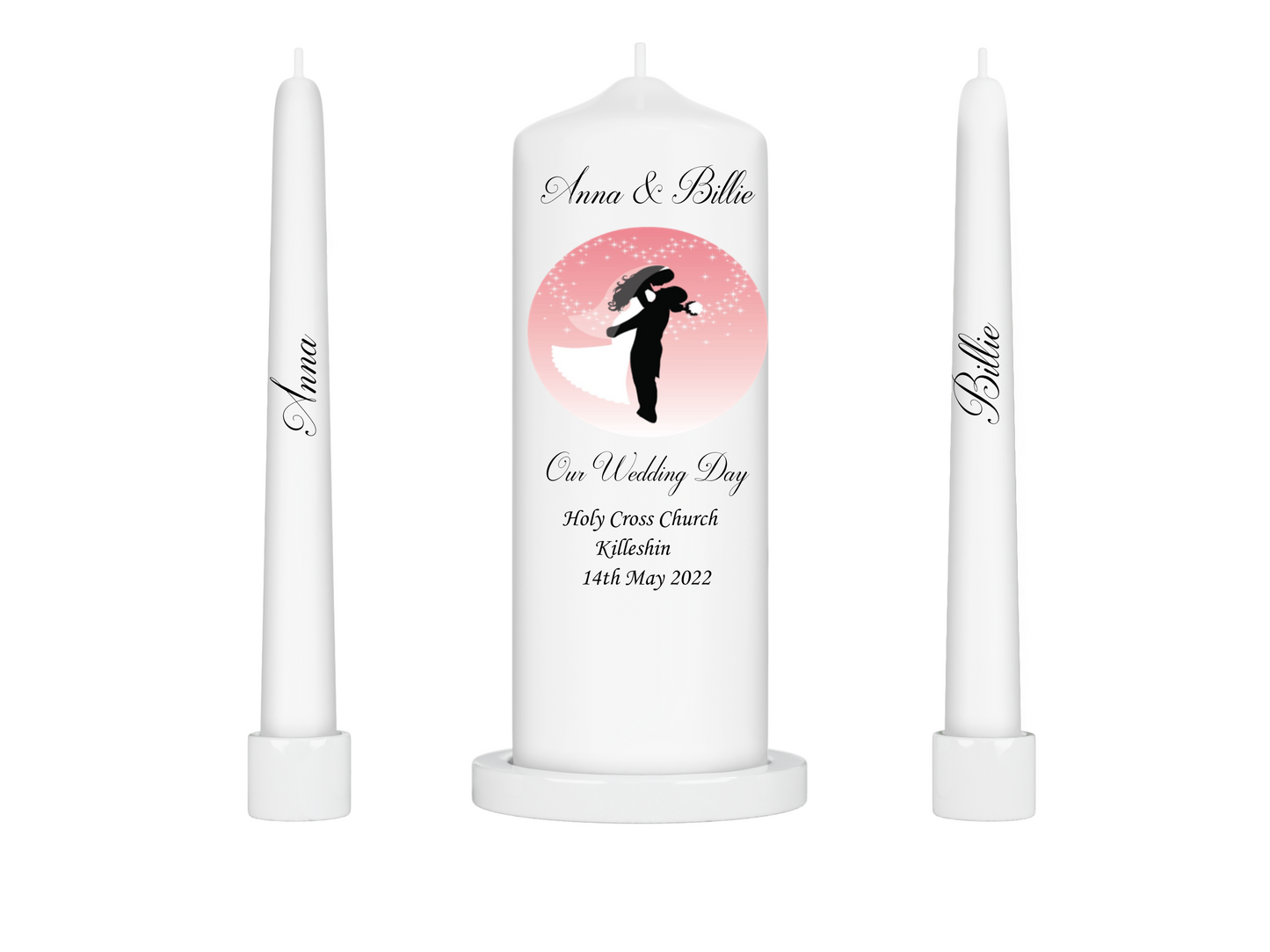 Wedding Unity Candle - Silhouette Couple pink Background