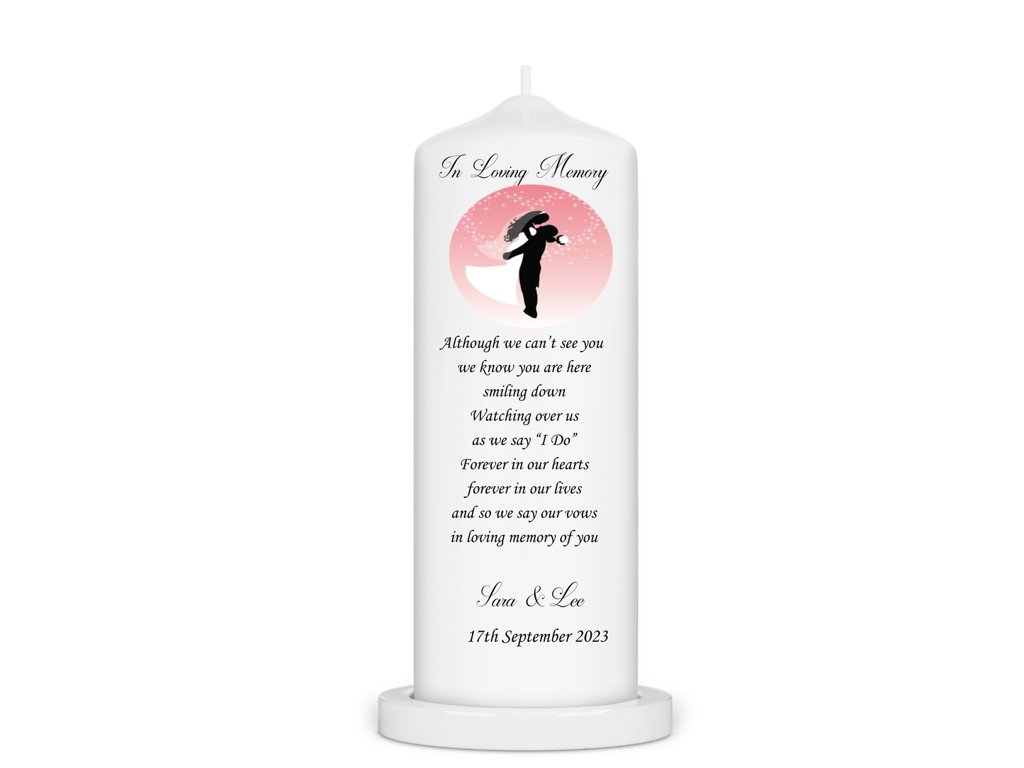 Wedding Unity Candle - Silhouette Couple pink Background