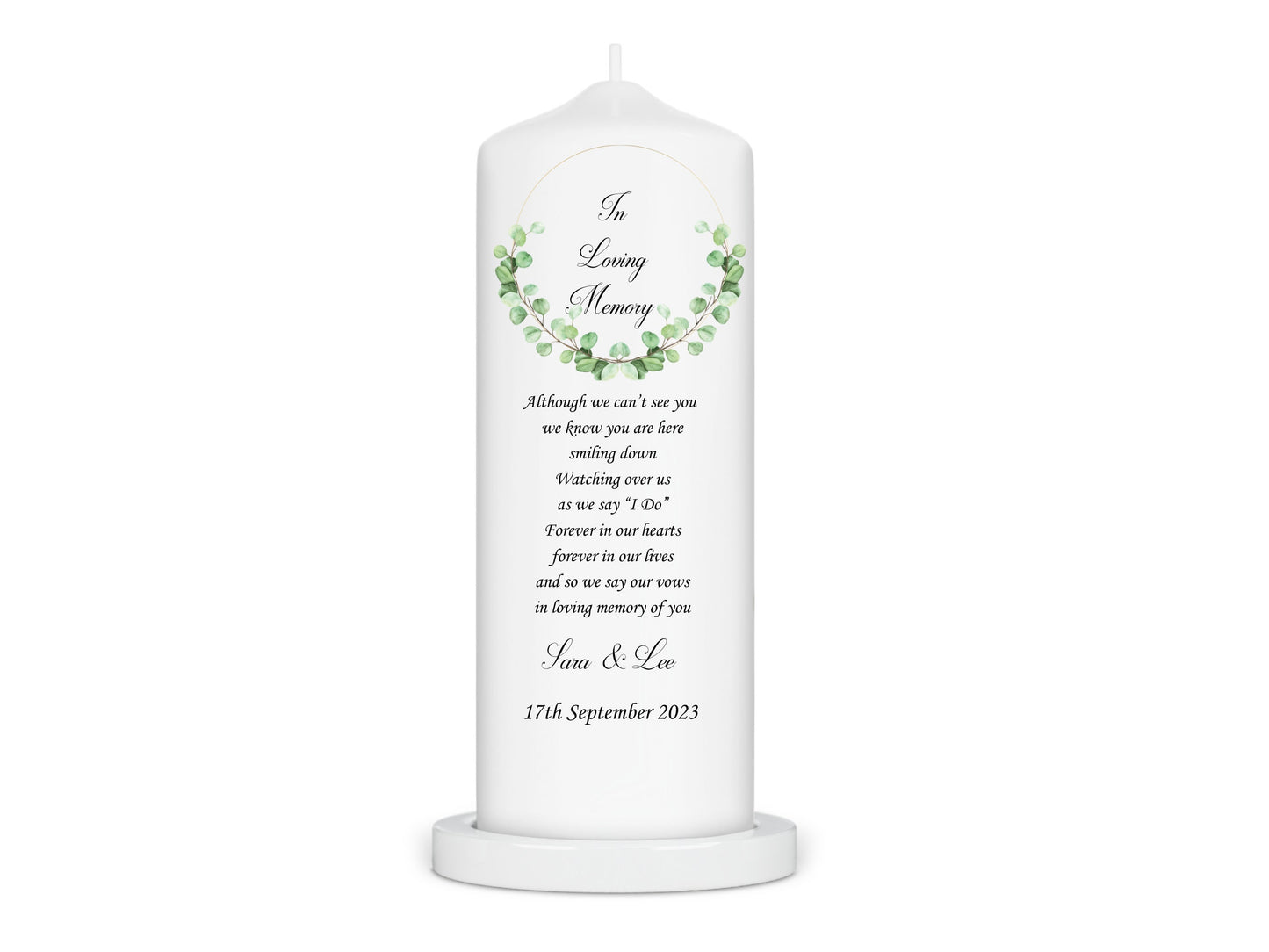 Personalised Wedding Unity Candle - Eucalyptus Wreath