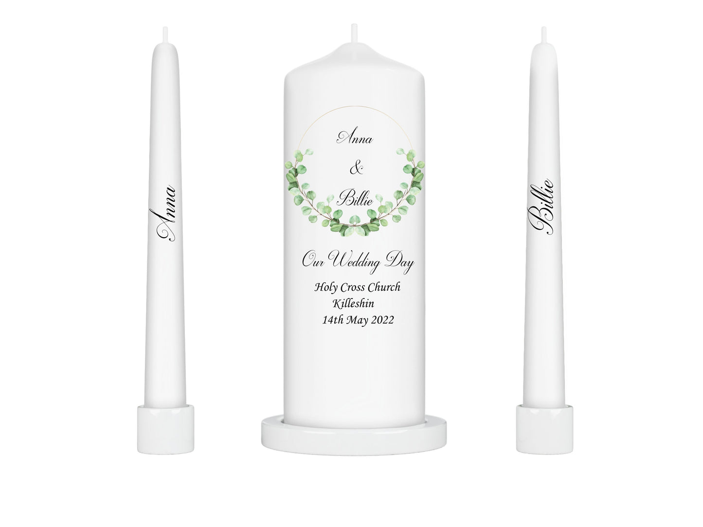 Personalised Wedding Unity Candle - Eucalyptus Wreath